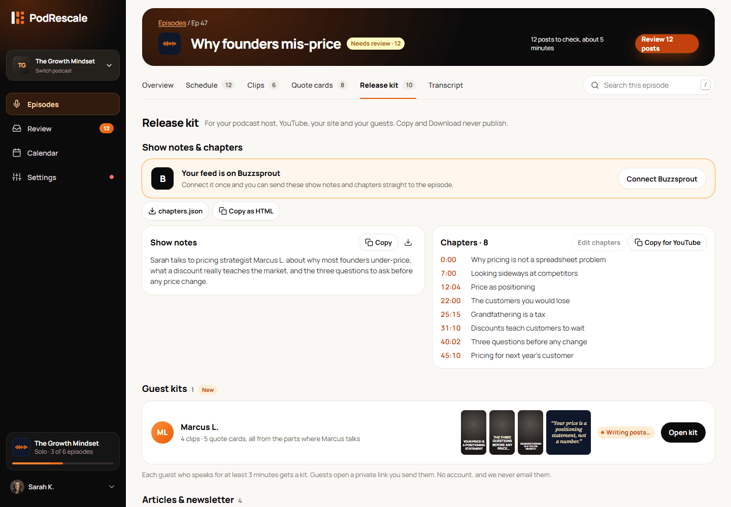Episode Release kit containing an article draft and other long-form podcast materials